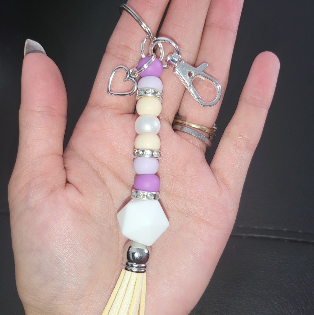 Purple  Beige Sliver Tassel Keychain